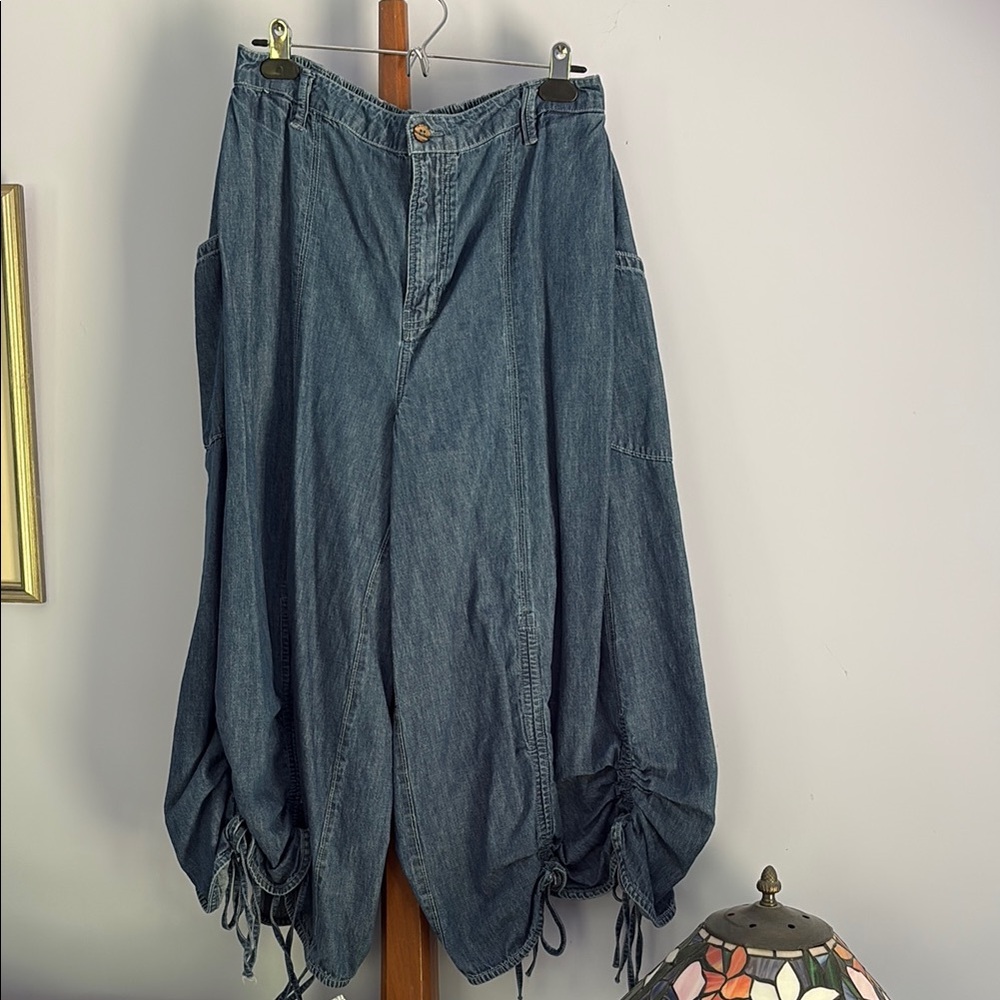 Fun, Boho Blue Denim pants with Drawstring Details